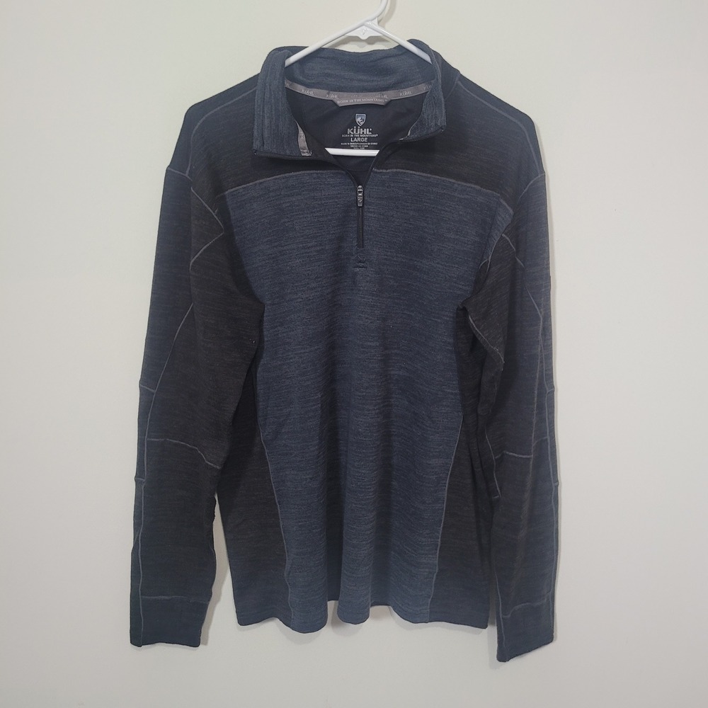 KUHL Size Large Ryzer Quarter Zip Pullover Black Gray Tech Performance Shirt